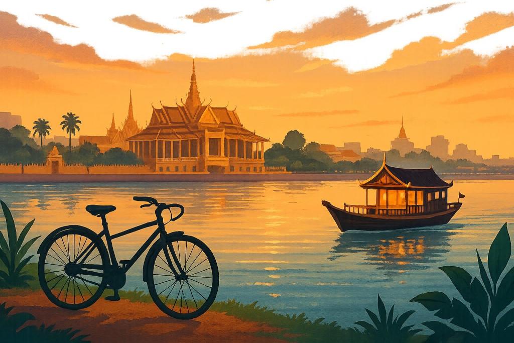 Phnom Penh Bike and Boat at Twilight