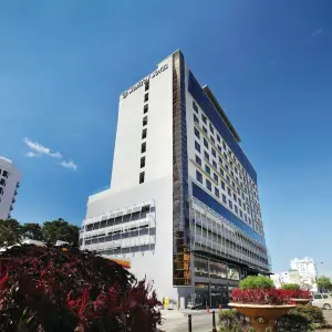 High-rise Horizon Hotel building in Kota Kinabalu city on a sunny day