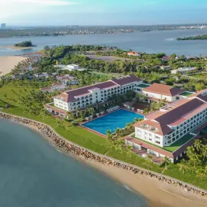 Aerial view of Renaissance Hoi An Resort & Spa with pool and beach on waterfront